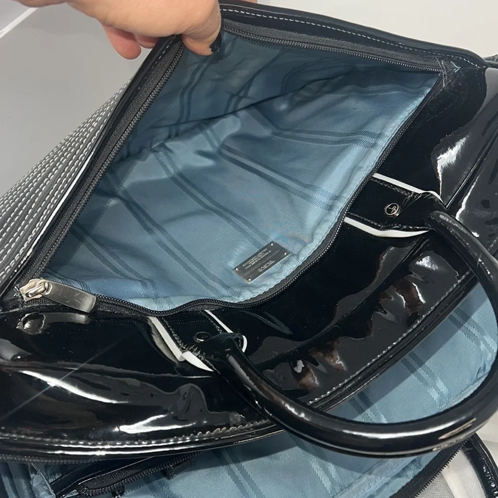 Tumi Black Patent Leather Laptop Shoulder Bag